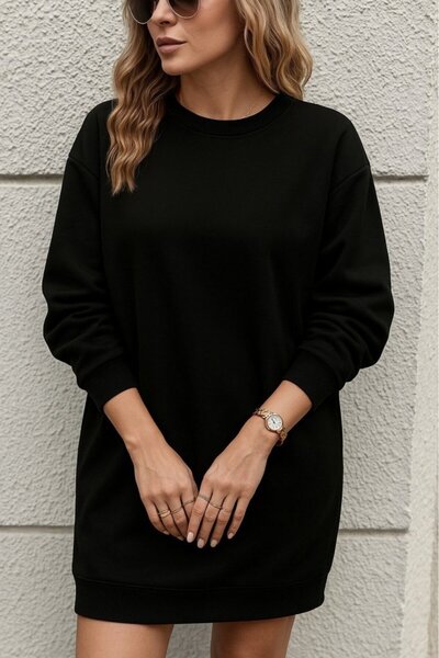 JANES Rochie de damă cu mânecă lungă, cu decolteu, cu două fire