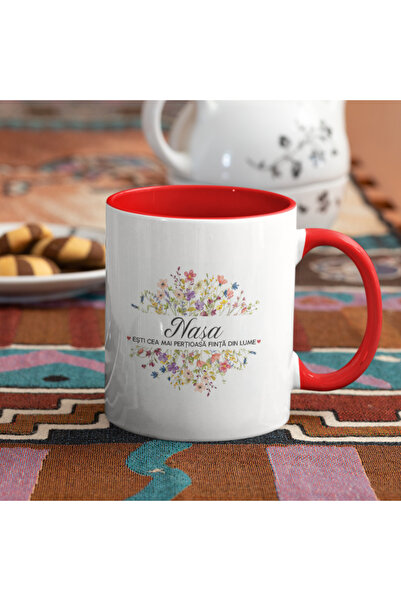 AFFIX THE DIFFERENT PERSPECTIVE Personalized white mug, red interior and handle, Message The Most Precious Being In The World, Nasa Model