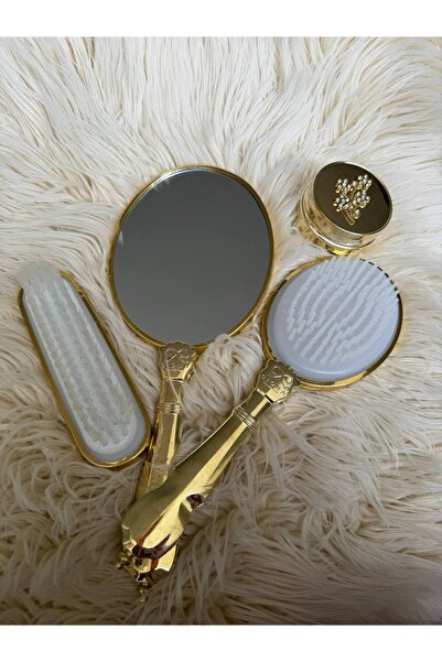 cherry queen Σετ νυφικών με χρυσό κρύσταλλο και λεπτομέρεια με μαργαριτάρια – Σετ μακιγιάζ με χτένα και βούρτσα καθρέφτη – Πολυτελές κουτί προίκας