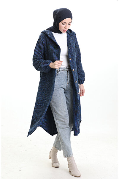 sefamerve Καπάκι με με κουκούλα κουμπιά 0201-06 μπλε κοβαλτίου