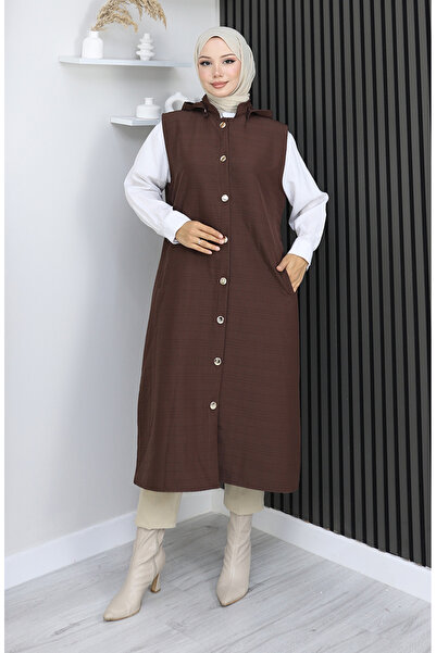 sefamerve Quilted Fabric Buttoned Vest 0186A-06 Brown