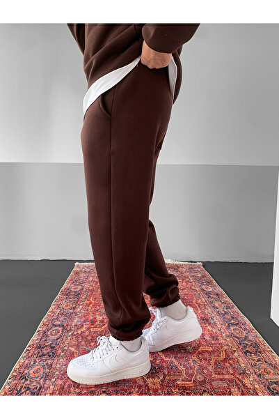 NO1 KONSEPT Кафяв 3-нишкови шерпа комплект от горна и долна част на спортен екип