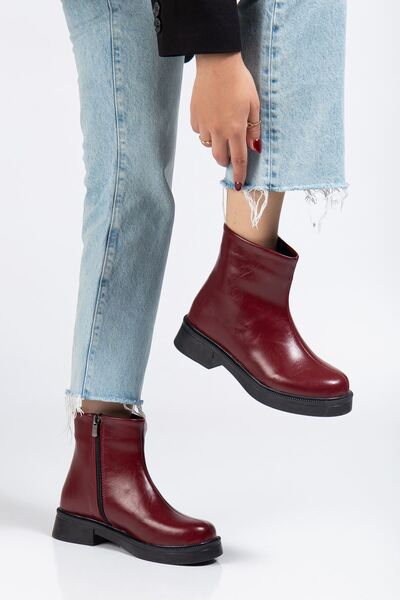infon shoes creation 02-3033 Burgundy Wrinkled Patent Leather Zippered Daily Women's Boots