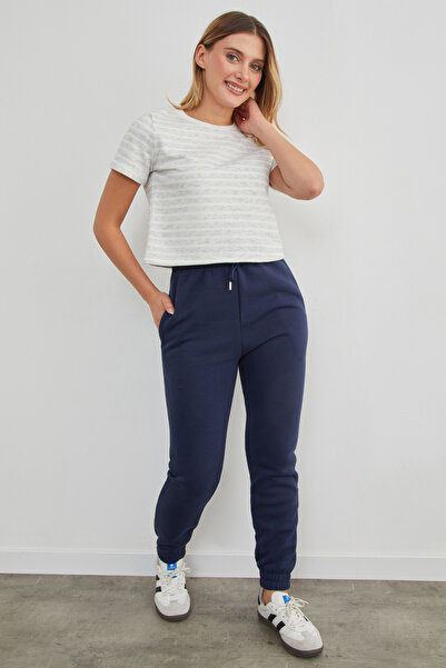 Fulla Moda Striped Crew Neck Transitional Crop T-Shirt