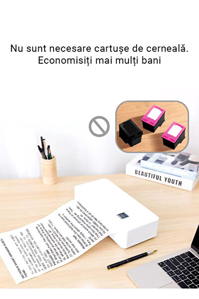 Influential Tech Premium WiFi Thermal Printer, 300dpi, Portable, A4, Bluetooth/USB, iOS/Android Compatible, White