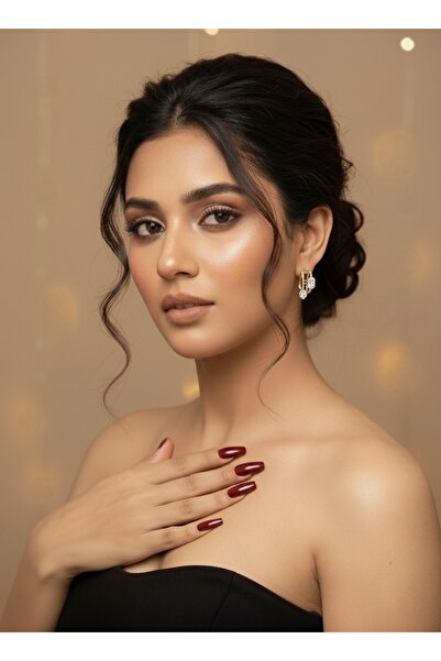 OEM Zirkon Taşlı Altın Renk Dikdörtgen ve Damla Model Çelik Küpe