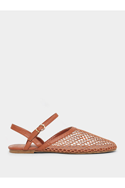 Styli Brown Mesh Netting Ankle Strap Sandals