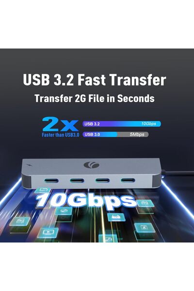 VCOM 10Gbps USB C Hub - 5-Port USB-C Splitter with 100W Power (Gray)