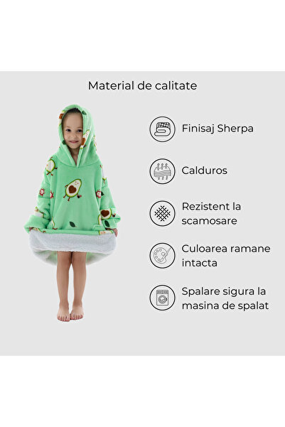 OEM Blanket with Sleeves for Children 4-8 Years, Sweatshirt Type, Hood and Pockets, Flannel Fleece, Polyester