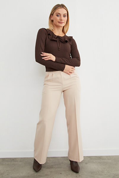 Fulla Moda στρογγυλός γιακάς Μπλούζα από ύφασμα μπουρέμικ