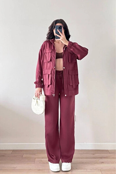 Eka Γυναικείο Σετ Μπουφάν και Παντελόνι Βουργουνδίας 1041-2708