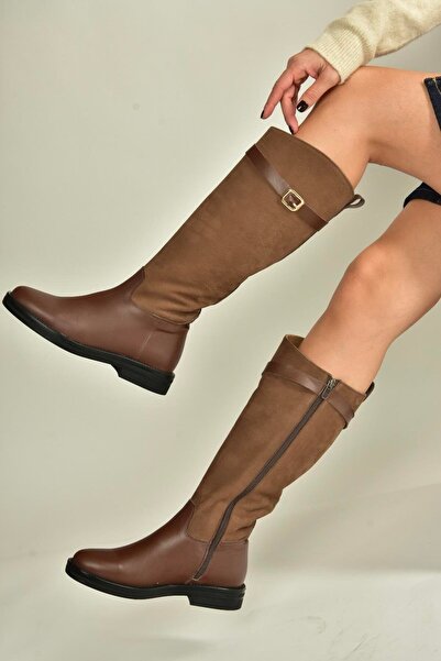 Fox Shoes V654002803 Μπότες ιππασίας με επίπεδη σόλα από γνήσιο δέρμα καφέ