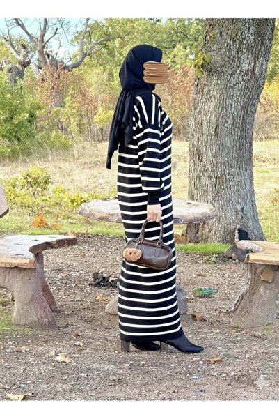 Nissra Ankanoor Zipper Collar Striped Knitwear Dress Anka252009