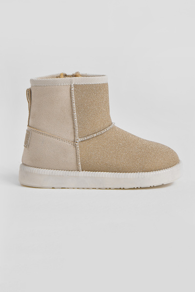 Tonny Black Κοντές μπότες για κορίτσια σε μπεζ ασημί χρώμα με θερμοκορυφήρια σε υφή σουέτ και επένδυση από γούνα