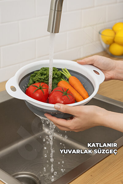 Destpak Space-Saving Folding Round Strainer - Collapsible Round Washing Strainer - Accordion Strainer