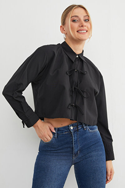 Fulla Moda Buttoned Crop Shirt with Tie Front