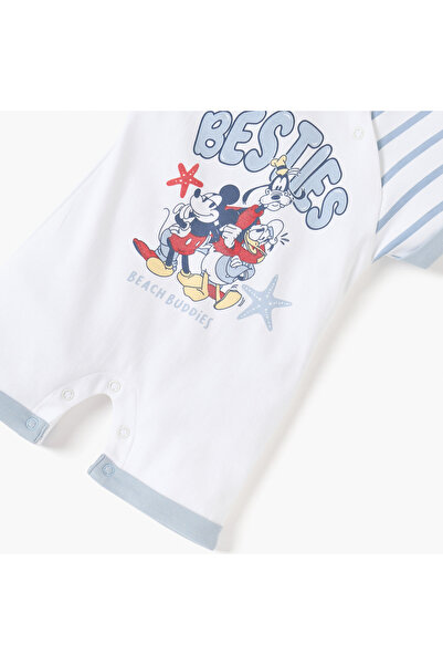 Disney Mickey Mouse Print Romper with Round Neck and Short Sleeves