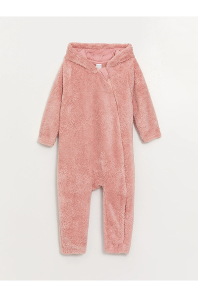 LC Waikiki Lcw Baby Pink Hooded Long Sleeve Baby Girl Plush Romper