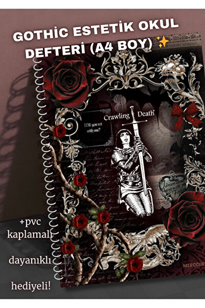 merccuri crafts A4 Spiral School Notebook in Gothic Aesthetic 50 Sheets - Unlined-Solid-Blank Pvc Cover Waterproof