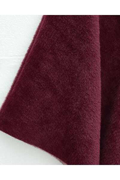 Modamorfo Gold Button Detail Belted Alcantara Poncho - Burgundy