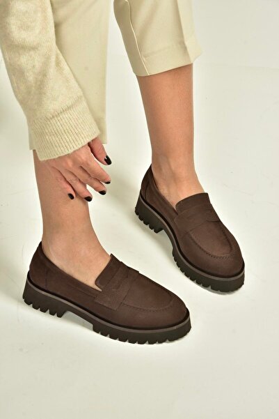 Fox Shoes V944086101 Brown Genuine Leather Nubuck Thick Soled Moccasin Shoes