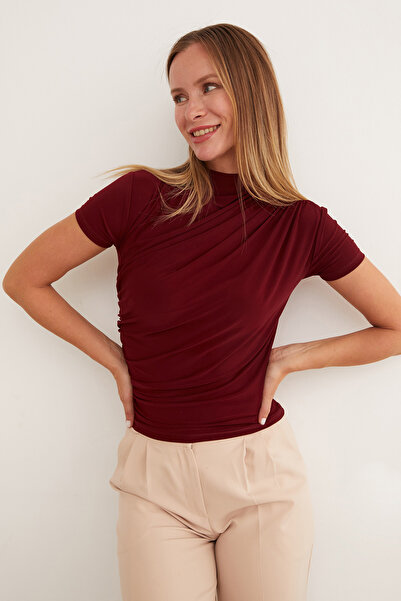 Fulla Moda Draped High Collar Blouse