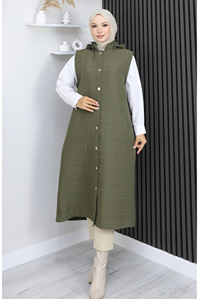 sefamerve Quilted fabric button-up vest 0186a-04 khaki