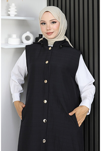 sefamerve Καπιτονέ ύφασμα με κουμπιά σε όλη την πλάτη 0186A-05 Μαύρο