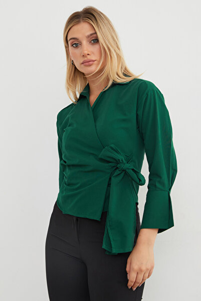 Fulla Moda Βασικό πουκάμισο με διπλό πέτο κορδόνια