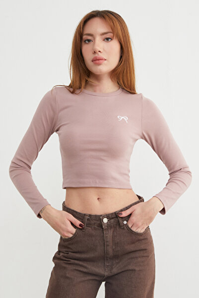 Fulla Moda Stretch Fabric Crop Body with Bow Embroidery