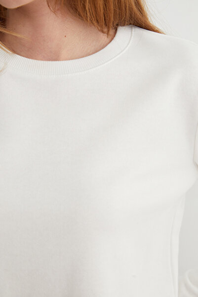 Fulla Moda 3 Thread Ribbed Sweatshirt with Ribbed Neckline