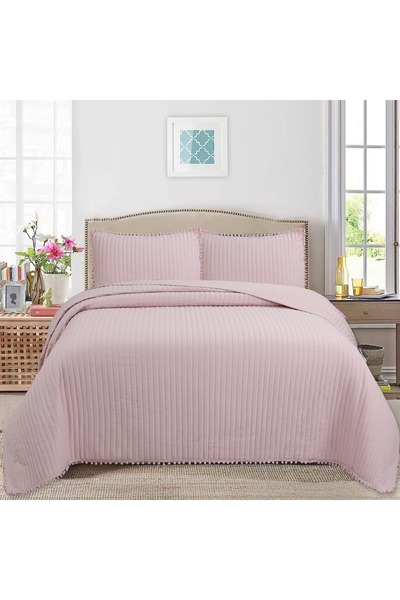 GOBLETTE HOME Melody Series Double Quilted Bedspread Set - Pompom Detail - 6 ...