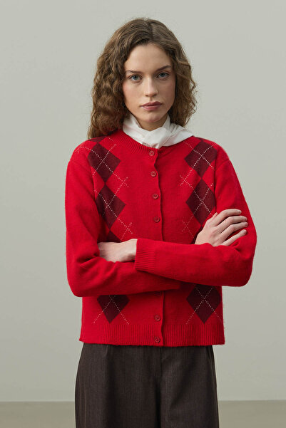 Fahhar Baklava Patterned Cardigan Red