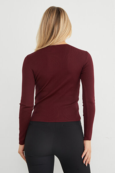 Fulla Moda Corded Fabric Crew Neck Thin Knit Sweater