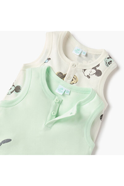 Disney Mickey Mouse Print Sleeveless Romper with Snap Button Closure - Set of 2