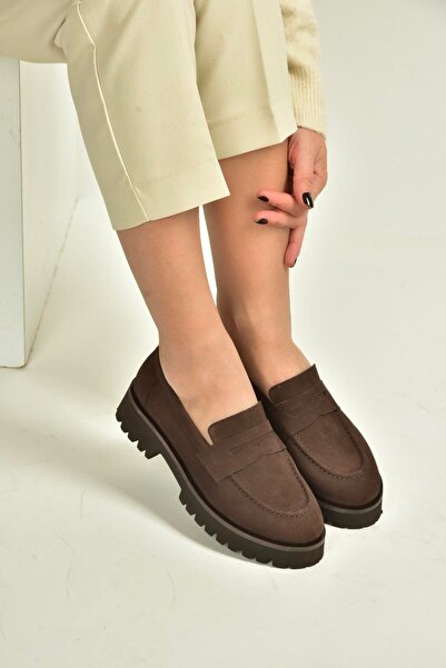 Fox Shoes V944086101 Brown Genuine Leather Nubuck Thick Soled Moccasin Shoes