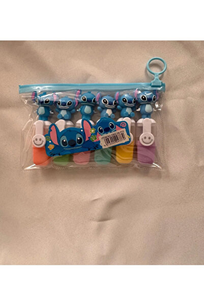 facnspt Stitch Sevimli Tasarımlı 6’lı Fosforlu Kalem Seti – Pastel Renkler + Taşıma Çantalı
