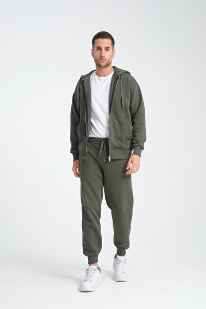 Valiberta Plush Inside Three Thread Fabric Ov Oversized Ermuarlı Ka Hooded Weatshirt - Pine Green