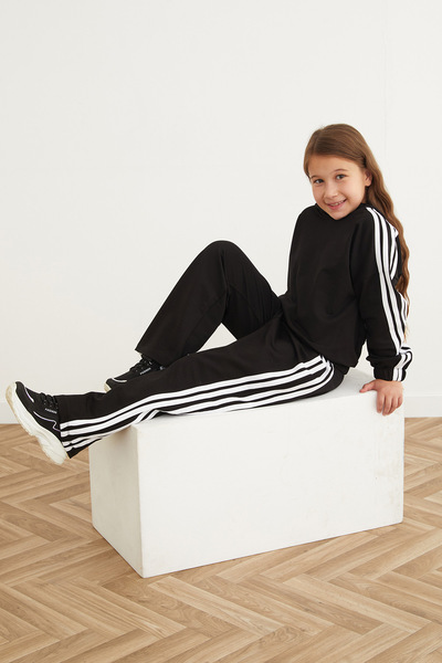 Fulla Moda Striped Hooded Girls' Tracksuit Set with Elastic Waist