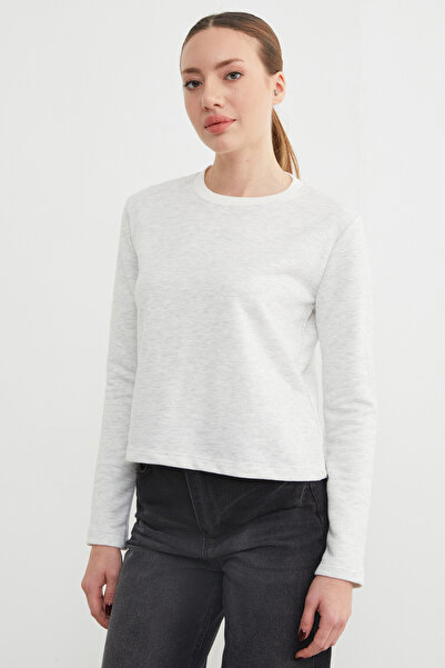 Fulla Moda 3 Thread Ribbed Sweatshirt with Ribbed Neckline