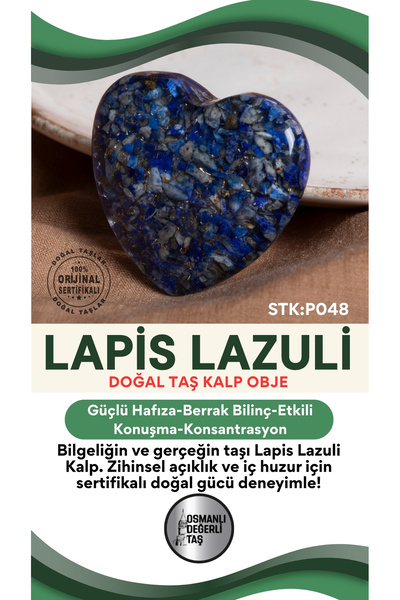 OSMANLI DEĞERLİ TAŞ Sertifikalı Lapis Lazuli Doğal Taş Kalp Obje P048