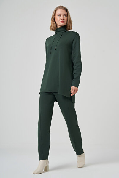 Nuss Mock Neck Sweat Pant Trouser Knitwear Set 1353 Emerald Green
