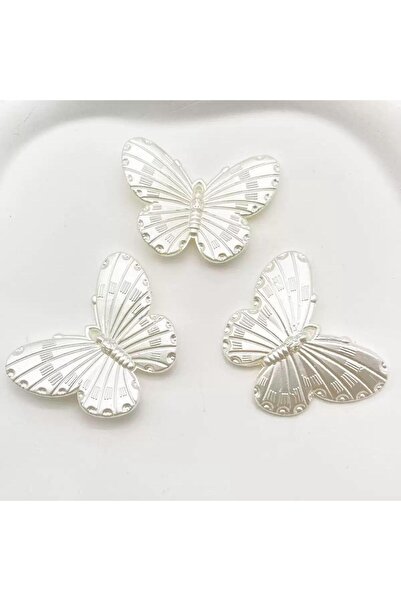 BEİLYS COSMETİCS & ACCESSORY Mărgele fluture alb perlat perforat acrilic 30 mm 25 bucăți B:63