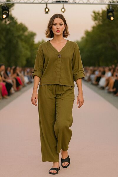 AGORATEKSTİL Women's New Season Chenille Velvet Fabric Suit Pants and Blouse