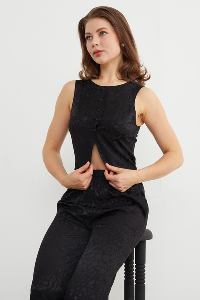 Fulla Moda Leopard Print Satin Vest Pants Set