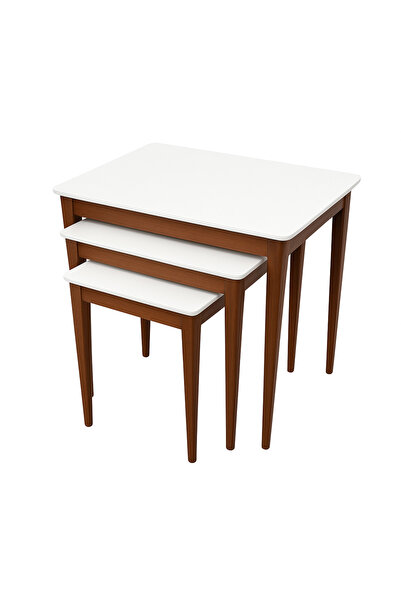 Kilismassa Poli 103 Ahşap Demonte 3 Lü Zigon Sehpa Krem/Ceviz