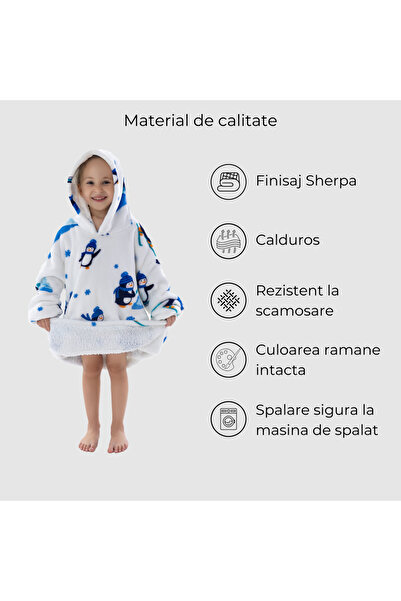 OEM Blanket with Sleeves for Children 4-8 Years, Sweatshirt Type, Hood and Pockets, Flannel Fleece, Polyester