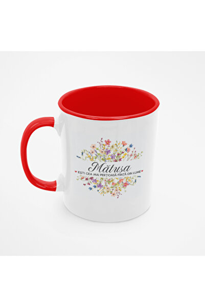 AFFIX THE DIFFERENT PERSPECTIVE Personalized white mug with red interior and handle, Message The Most Precious Being in the World Model Aunt