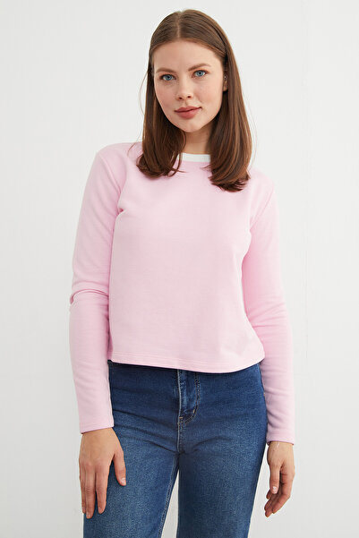 Fulla Moda 3 Thread Ribbed Sweatshirt with Ribbed Neckline