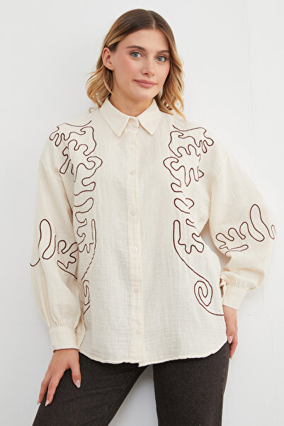 Fulla Moda Geometric Embroidered Loose Shirt
